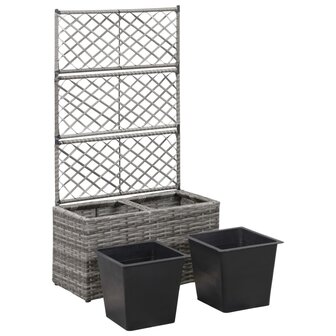 Latwerkplantenbak verhoogd met potten 58x30x107 cm rattan grijs 4