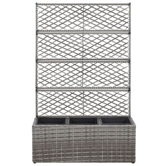 Latwerkplantenbak verhoogd met potten 83x30x130 cm rattan grijs 2