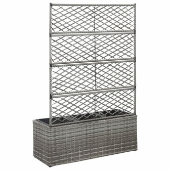 Latwerkplantenbak verhoogd met potten 83x30x130 cm rattan grijs 3