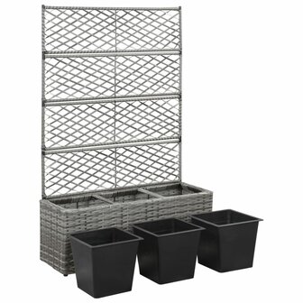 Latwerkplantenbak verhoogd met potten 83x30x130 cm rattan grijs 4