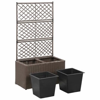 Latwerkplantenbak verhoogd met potten 58x30x107 cm rattan bruin 4