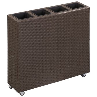 Plantenbak verhoogd met 4 potten 80x22x79 cm poly rattan bruin 1