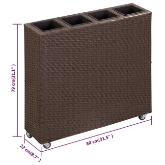 Plantenbak verhoogd met 4 potten 80x22x79 cm poly rattan bruin 7