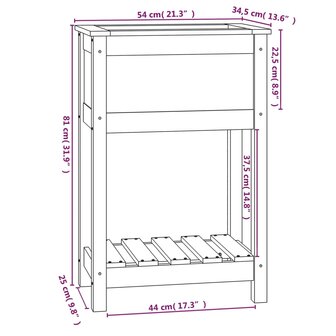 Plantenbak met schap 54x34,5x81 cm massief grenenhout wit 8