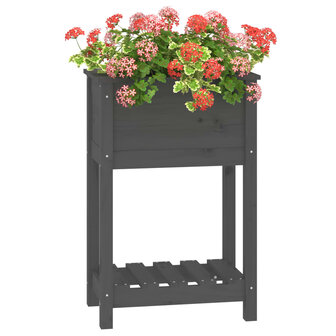 Plantenbak met schap 54x34,5x81 cm massief grenenhout grijs 4