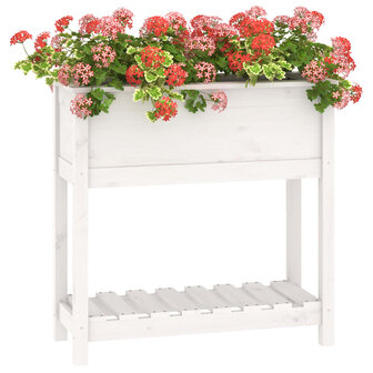 Plantenbak met schap 82,5x34,5x81 cm massief grenenhout wit 4