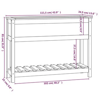 Plantenbak met schap 111,5x34,5x81 cm massief grenenhout 8