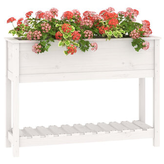 Plantenbak met schap 111,5x34,5x81 cm massief grenenhout wit 4