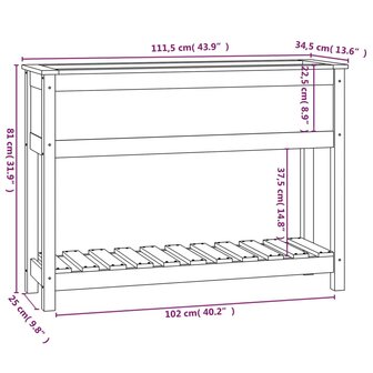 Plantenbak met schap 111,5x34,5x81 cm massief grenenhout wit 8