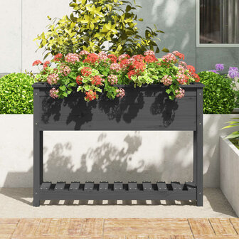 Plantenbak met schap 111,5x34,5x81 cm massief grenenhout grijs 3