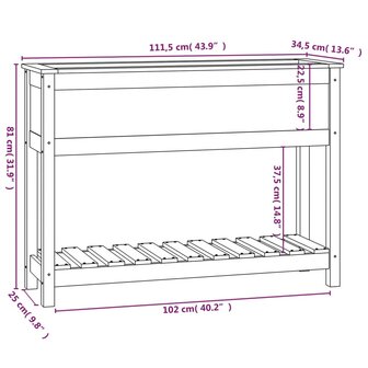 Plantenbak met schap 111,5x34,5x81 cm massief grenenhout grijs 8