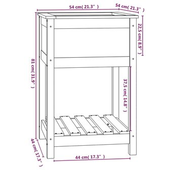 Plantenbak met schap 54x54x81 cm massief grenenhout wit 8