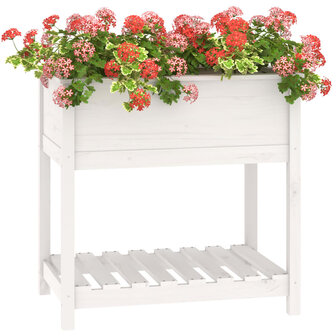 Plantenbak met schap 82,5x54x81 cm massief grenenhout wit 4