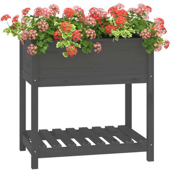 Plantenbak met schap 82,5x54x81 cm massief grenenhout grijs 4