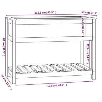 Plantenbak met schap 111,5x54x81 cm massief grenenhout wit 8