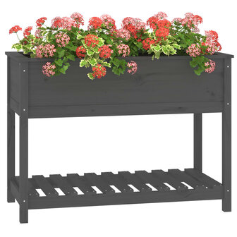 Plantenbak met schap 111,5x54x81 cm massief grenenhout grijs 4