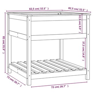 Plantenbak met schap 82,5x82,5x81 cm massief grenenhout wit 8