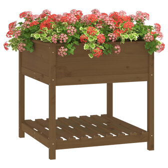 Plantenbak met schap 82,5x82,5x81 cm grenenhout honingbruin 4