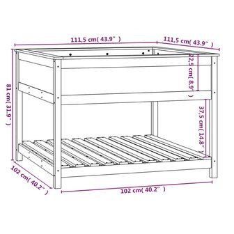 Plantenbak met schap 111,5x111,5x81 cm massief grenenhout zwart 8