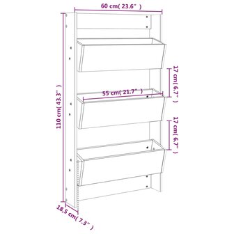 Plantenbak wandmontage 3-laags 60x18,5x110 cm grenenhout wit 9