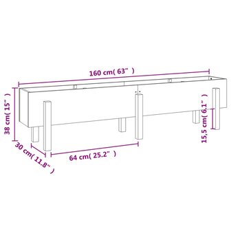 Plantenbak verhoogd 160x30x38 cm massief grenenhout wit 9