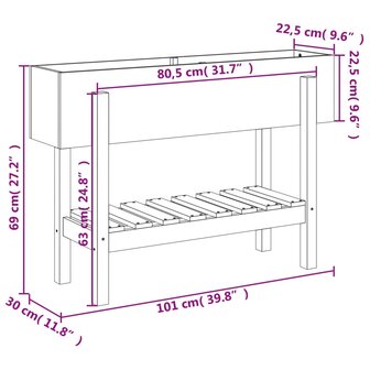 Plantenbak verhoogd 101x30x69 cm massief grenenhout grijs 9