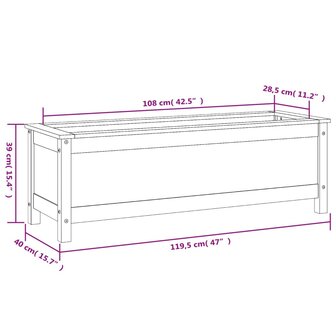 Plantenbak verhoogd 119,5x40x39 cm massief grenenhout wit 9