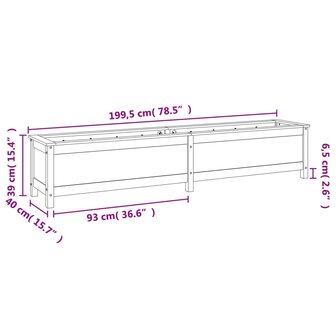 Plantenbak verhoogd 199,5x40x39 cm massief grenenhout wit 9