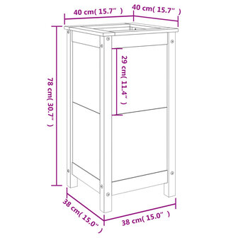 Plantenbak 40x40x78 cm massief grenenhout wit 9