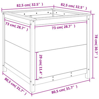 Plantenbak 82,5x82,5x78 cm massief grenenhout wit 9