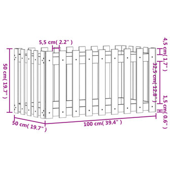 Plantenbak verhoogd hekontwerp 100x50x50 cm grenenhout wit 9