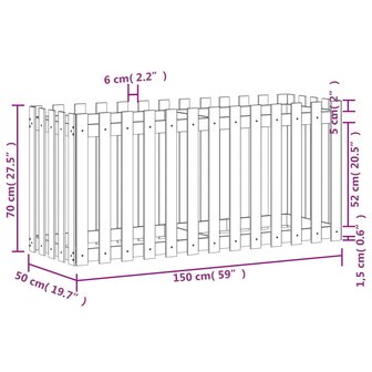 Plantenbak verhoogd met hekontwerp 150x50x70 cm grenenhout 9