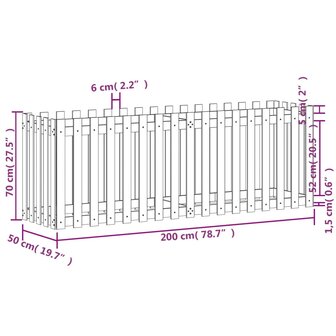 Plantenbak verhoogd met hekontwerp 200x50x70 cm grenenhout 9