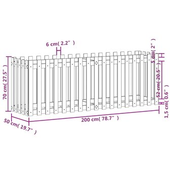 Plantenbak verhoogd hekontwerp 200x50x70 cm grenenhout wit 9