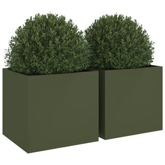 Plantenbakken 2 st 49x47x46 cm koudgewalst staal olijfgroen 4