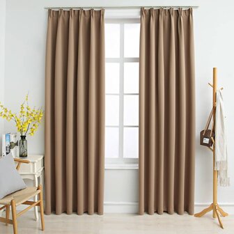 Gordijnen verduisterend met haken 2 st 140x175 cm taupe 1