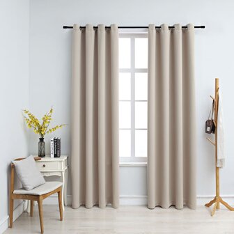 Gordijn verduisterend met metalen ringen 2 st 140x175 cm beige 1