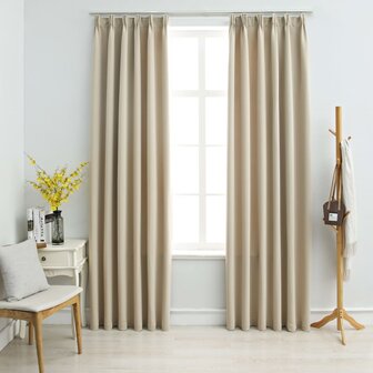 Gordijnen verduisterend met haken 2 st 140x175 cm beige 1