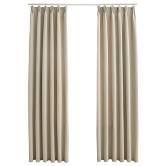 Gordijnen verduisterend met haken 2 st 140x225 cm beige 2