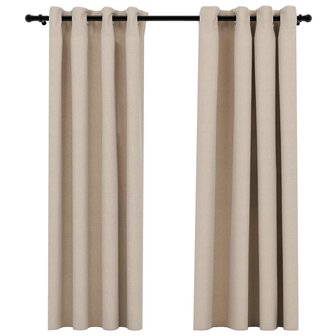 Gordijnen linnen-look verduisterend ogen 2 st 140x175 cm beige 2