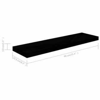 Wandschap zwevend 90x23,5x3,8 cm MDF hoogglans zwart 7