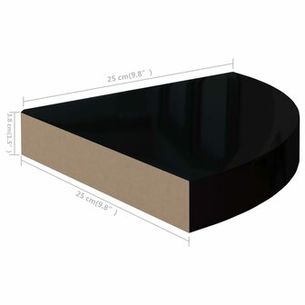 Hoekschappen zwevend 2 st 25x25x3,8 cm MDF hoogglans zwart 7