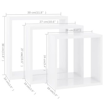 Wandschappen kubus 3 st MDF wit 11