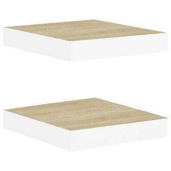 Wandschappen zwevend 2 st 23x23,5x3,8 cm MDF eikenkleurig wit 2