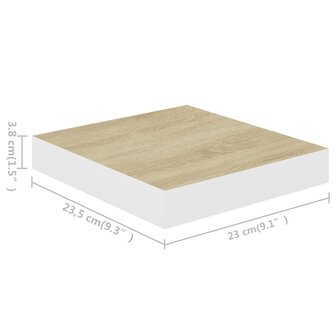 Wandschappen zwevend 2 st 23x23,5x3,8 cm MDF eikenkleurig wit 8