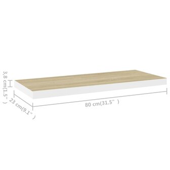 Wandschap zwevend 80x23,5x3,8 cm MDF eikenkleurig en wit 7