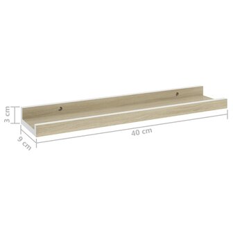 Wandschappen 2 st 40x9x3 cm wit sonoma eikenkleurig 9