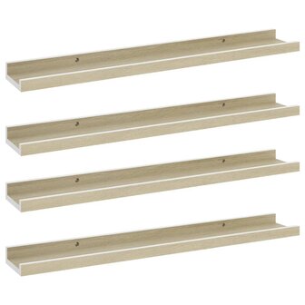 Wandschappen 4 st 60x9x3 cm wit en sonoma eikenkleurig 2