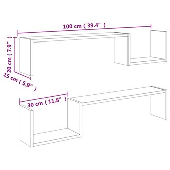 Wandschappen 2 st 100x15x20 cm bewerkt hout betongrijs 8