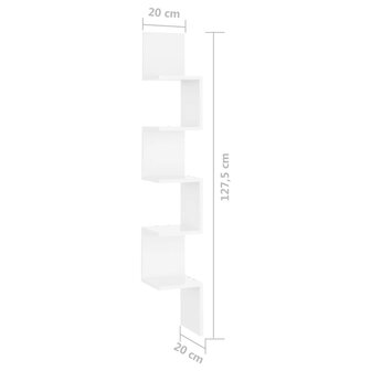 Hoekwandschap 20x20x127,5 cm bewerkt hout hoogglans wit 8